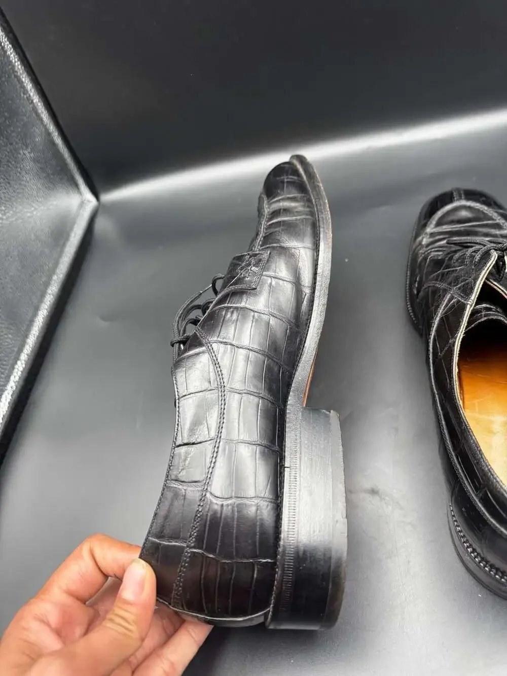 Mario Bruni City Black Crocodile Embossed Leather Oxford Shoes Size 11.5